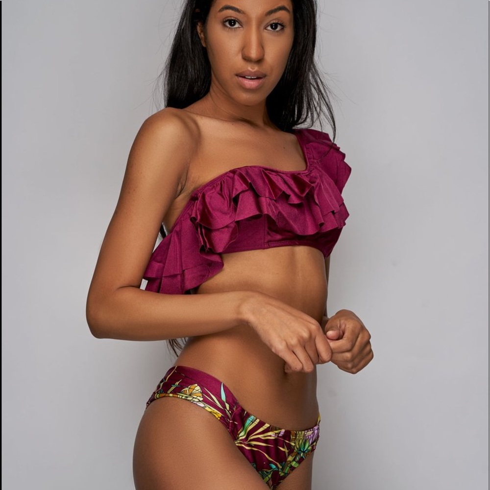 Krista Ruffle Burgundy Swim Set